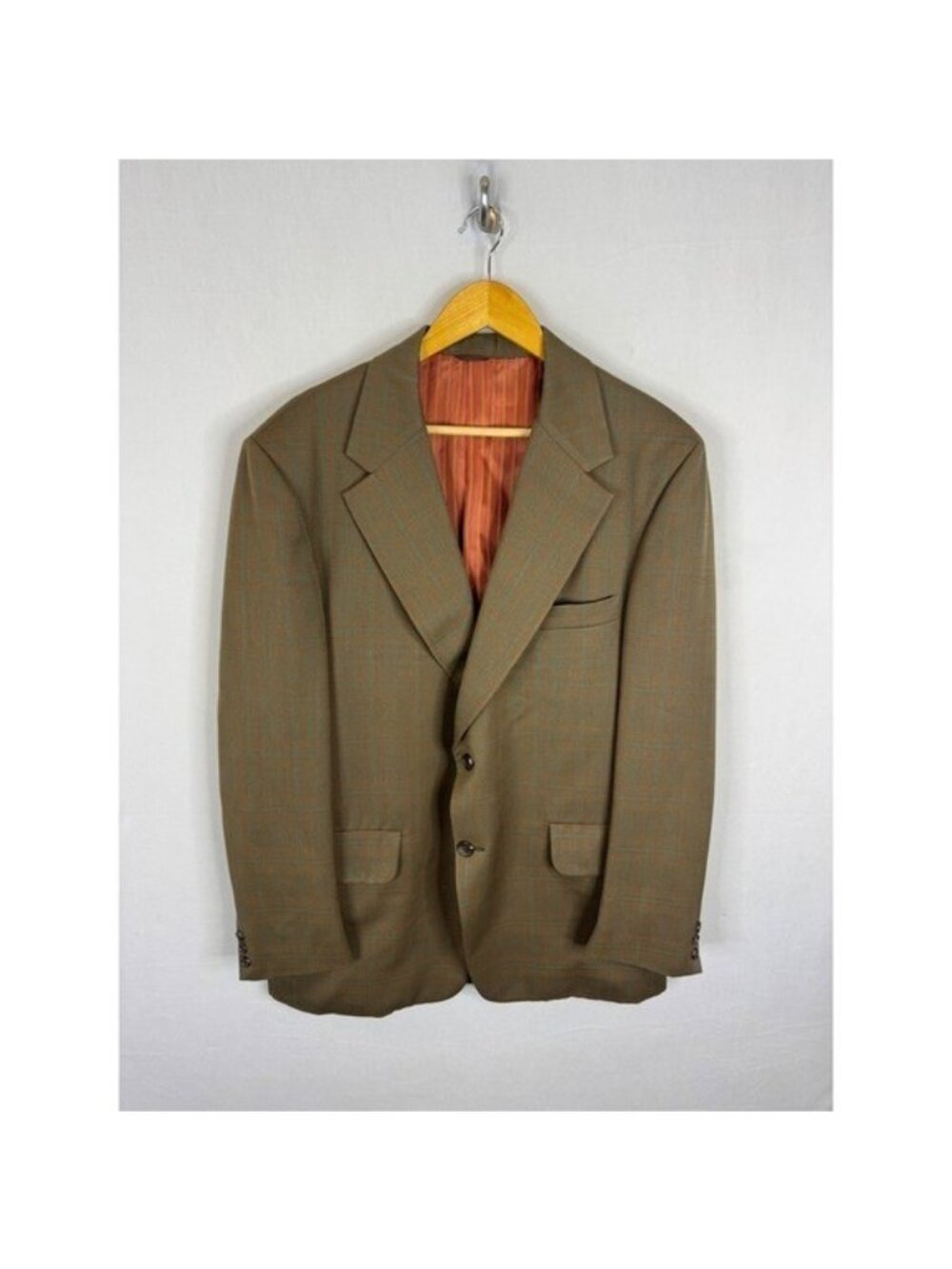 Vintage Yateselene Brown Plaid Virgin Wool Blazer Silk Sheen Venetian 46L Tall